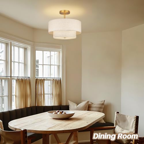18 Inch Large Semi Flush Mount Ceiling Light Fixture with Dual Drum Design