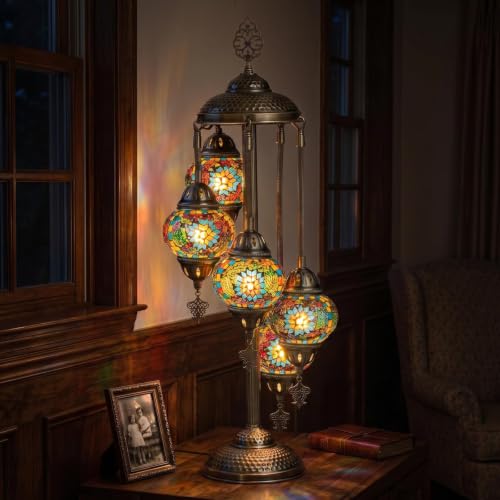 31" Turkish Mosaic Lamp Handmade 5 Globes Moroccan Table Lamp