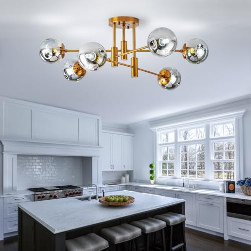 6 Lights Gold Sputnik Ceiling Light Fixture Modern Globe Glass Chandelier