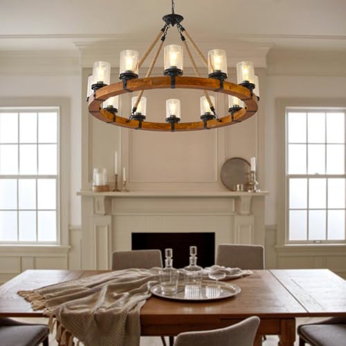 40" Wood Wagon Wheel Chandelier 12