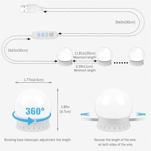 LED Vanity Lights for Mirror Hollywood Style USB Fill Light Adjustable Color and Brightness Mirrors Lights Stick on Makeup Table
