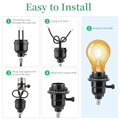 2 Pack E26 Lamp Socket Replacement with ON