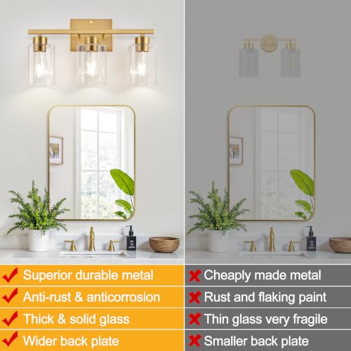 3 Light Brushed Gold Bathroom Vanity Light