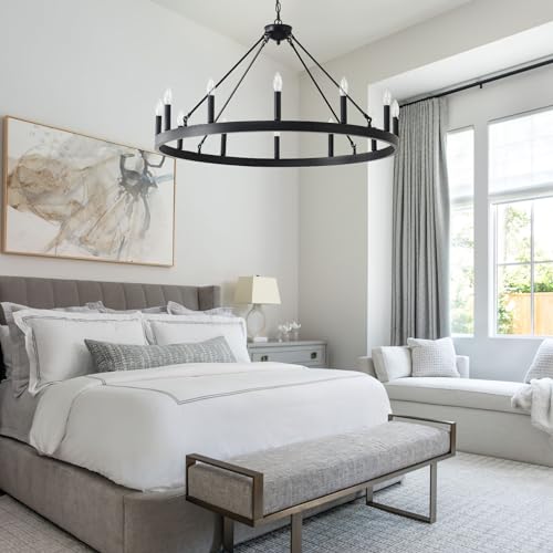 40 Inch Black Wagon Wheel Chandelier