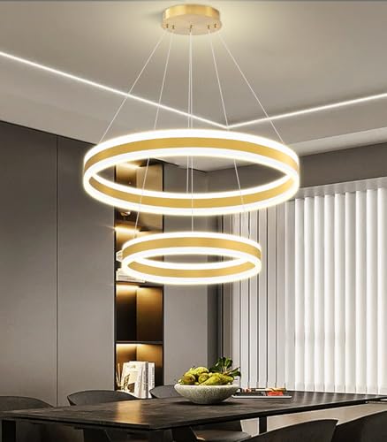 D15.7''+23.6'' Modern Ring Chandelier for Dining Room LED Dimmable Pendant Lighting for Living Room Foyer Bedroom Entryway 3000K