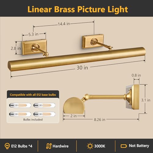 30 inch Picture Lights for Wall Hardwired Brass Picture Light