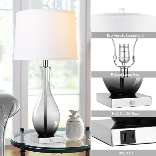 27" Glass Table Lamps with USB Ports (2 Count)