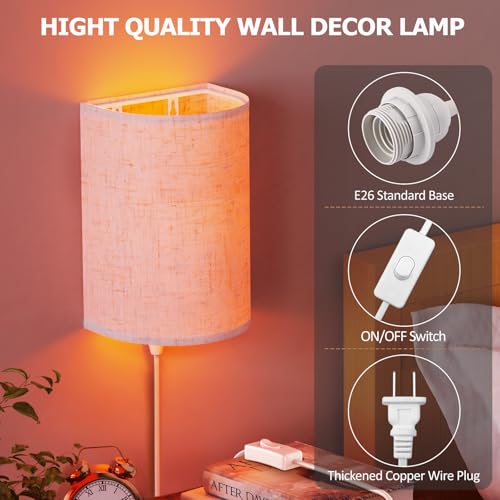 Plug in Wall Sconces Set of Two Wall Lights Lamp with On (2 Count)