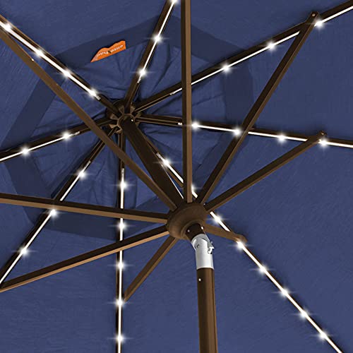 USA 10-Year-Non-Fading 9ft 3-Tier Market Patio Umbrella, Commercial Table Umbrella with 80 Solar LED Lights, Crank Open, Windproof & UPF 50+ UV Protection for Garden, Deck, Pool, Backyard, Navy Blue
