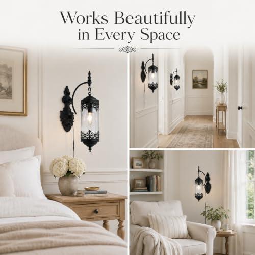 Rustic Gothic Plug in Wall Sconce with Glass