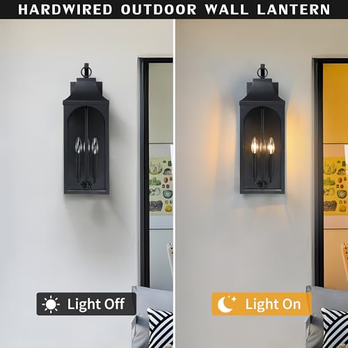 22-Inch 3-Light Outdoor Porch Wall Lantern, Black Exterior Light