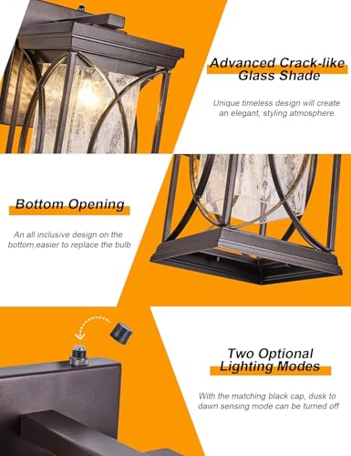 Oil Rubbed Bronze Outdoor Sconce Dusk to Dawn Exterior Light Fixtures Wall Mount Porch Light Modern Outdoor Wall Light Aluminum with Crack