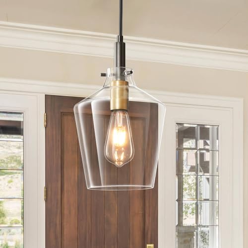 Glass Pendant Lighting for Kitchen Island 1 Pack Black Gold Clear 8 Inch