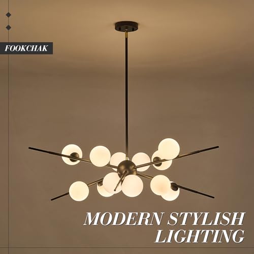 Large Black Sputnik Ceiling Light Fixture 39in 12 Light Frost Glass