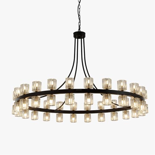 48" Wagon Wheel Chandelier Black Wagon Wheel Chandelier with Crystal Shade
