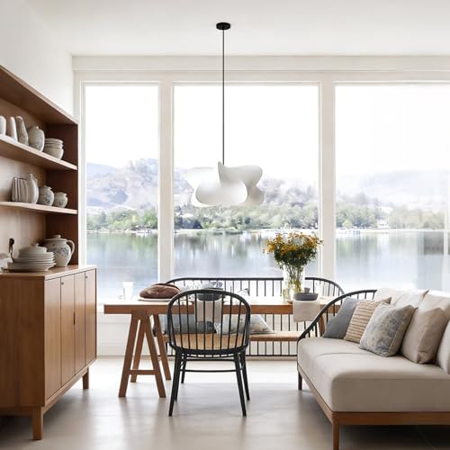 Wabi Sabi Style White Fabric Pendant Light for Kitchen Island