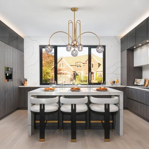 Gold Sputnik Chandelier with Smoke Glass Globe 8 Lights L41 Inch