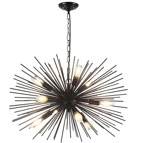 24in 9 Lights Black Sputnik Chandelier Light Fixture Over Table