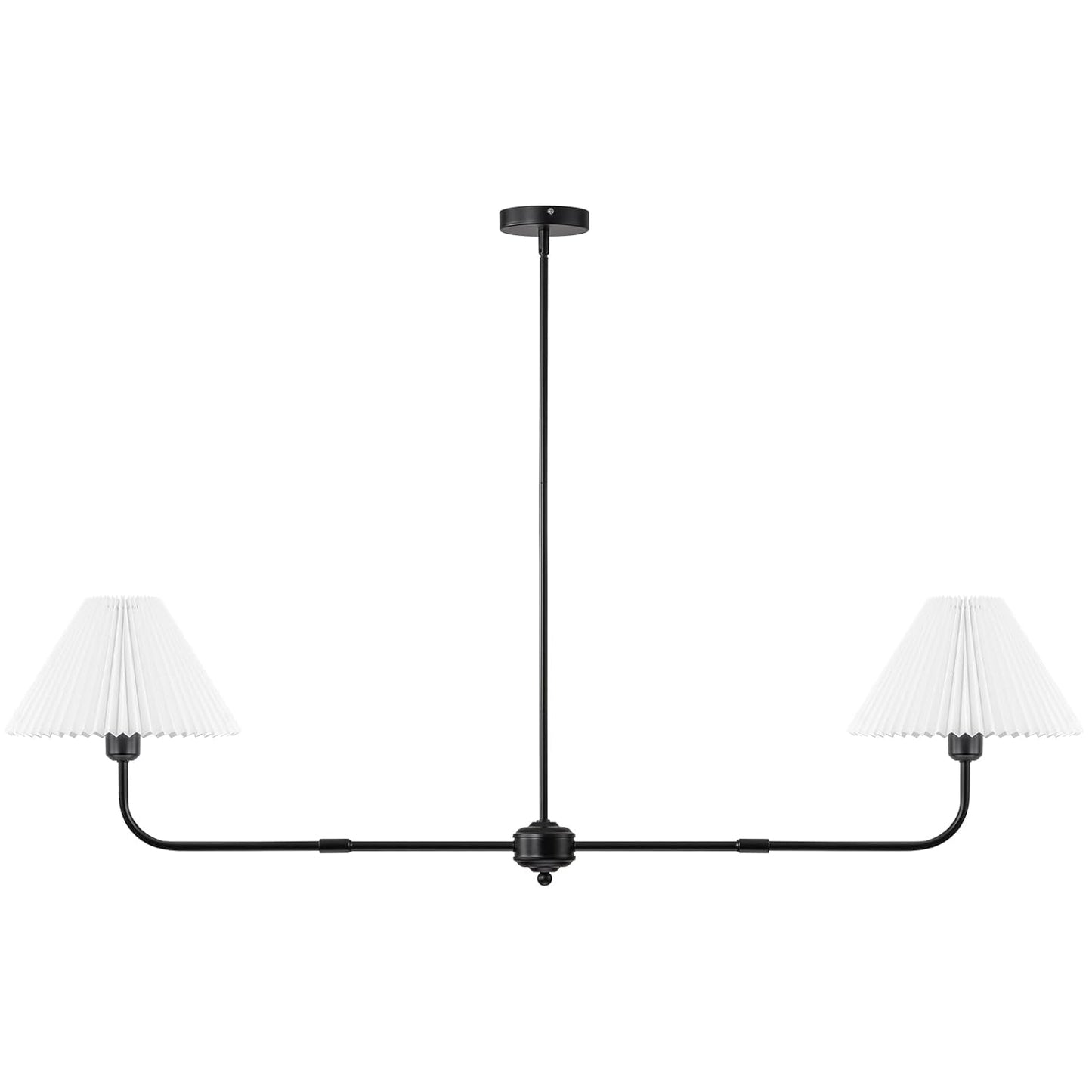 55" Black Modern Chandelier, 2-Light Linear Dining Room Light Fixture | White Fabric Shade, Classic Linear Lighting, Height Adjustable Lights for Living Room Bedroom