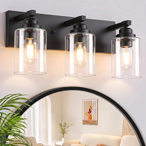 3 Light Matte Black Bathroom Vanity Light