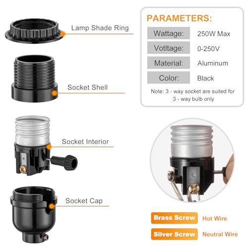 3 Way Light Socket with Lamp Shade Ring