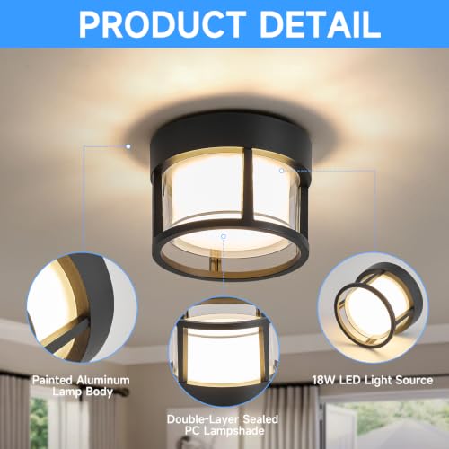 Black Round Porch LED Ceiling Flush Mount Lights