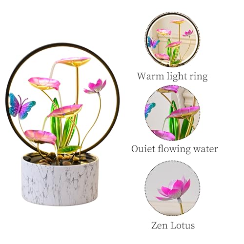 15 Inch Pink LED Metal Tabletop Water Fountain