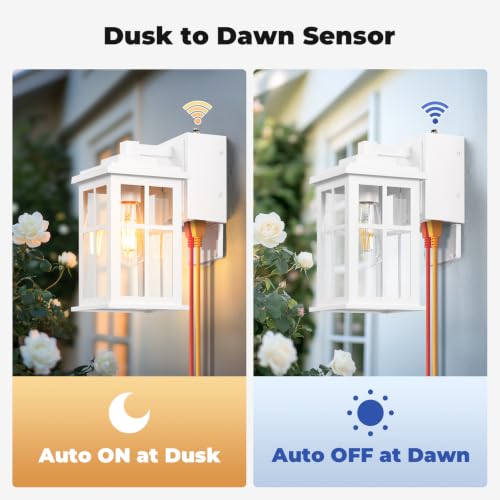 White Dusk to Dawn Outdoor Lighting with GFCI Outlet