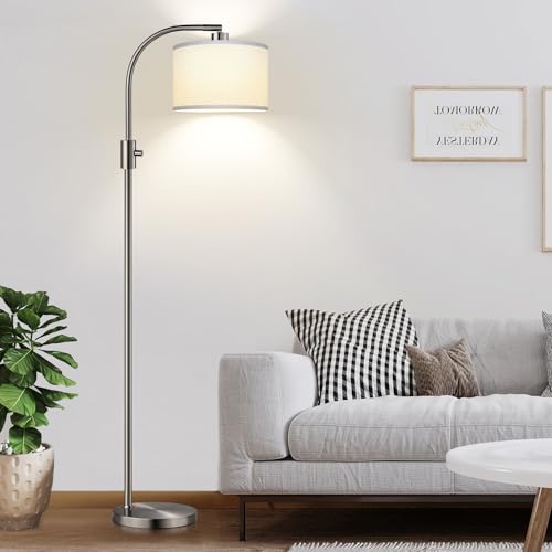 Upgraded Modern Arc Dimmable Tall Standing Floor Lamp with Linen Shade