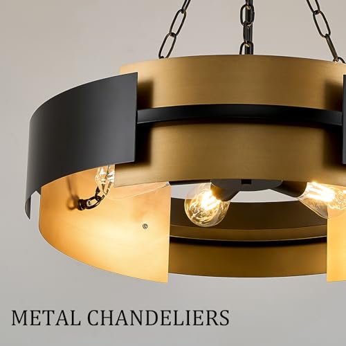 24" 6 Light Industrial Drum Chandelier with Black Gold Metal (6 Count)