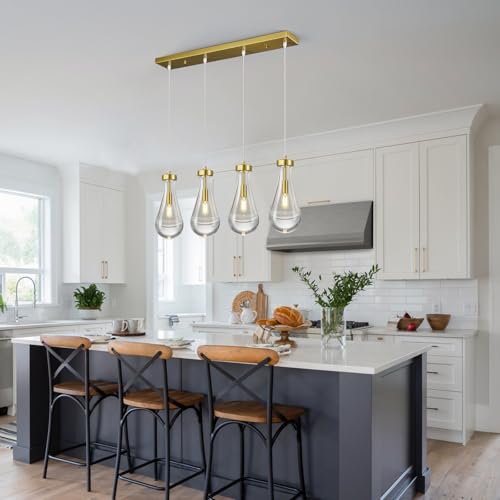 Raindrop Pendant Lights Kitchen Island Teardrop Gold Hanging Light Fixtures Clear Solid Glass Pendant Light Modern Chandeliers for Dining Room Porch Corridor Living Room