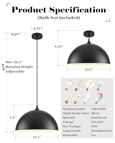 16 inch Hammered Dome Pendant Lights Kitchen Island