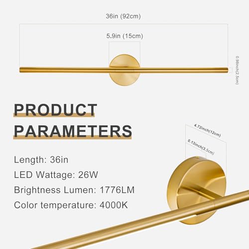 Gold Bathroom Light Fixtures Over Mirror 36 Inch