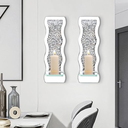 Mirrored Candle Sconces with Acrylic Diamond (2 Count)