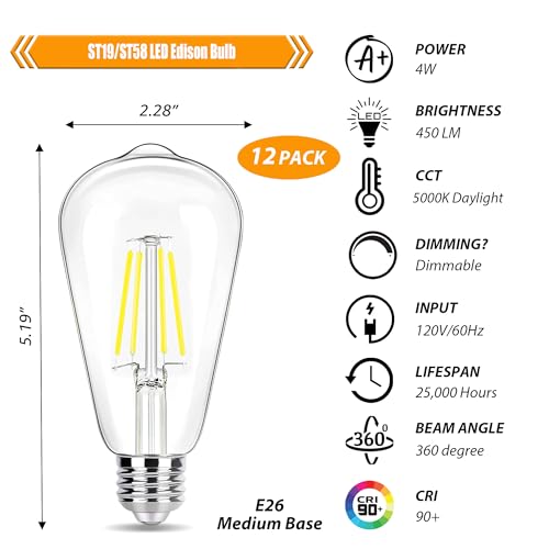 Dimmable LED Edison Bulb 40W Equivalent (12 Count)