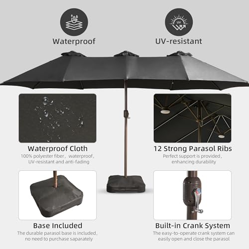 15 ft Large Patio Umbrella with Color Changing Lights