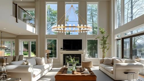 70 Inch Gold Wagon Wheel Chandelier with Crystal Shade