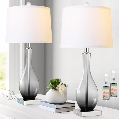 27" Glass Table Lamps with USB Ports (2 Count)