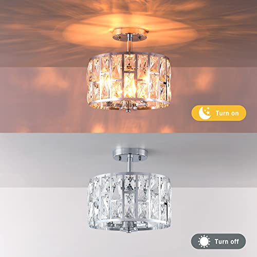 Farmhouse Crystal Round Semi Flush Mount Modern Close to Ceiling Light Fixture