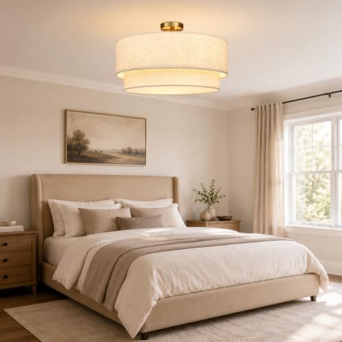 24 Inch Drum Flush Mount Ceiling Light Gold