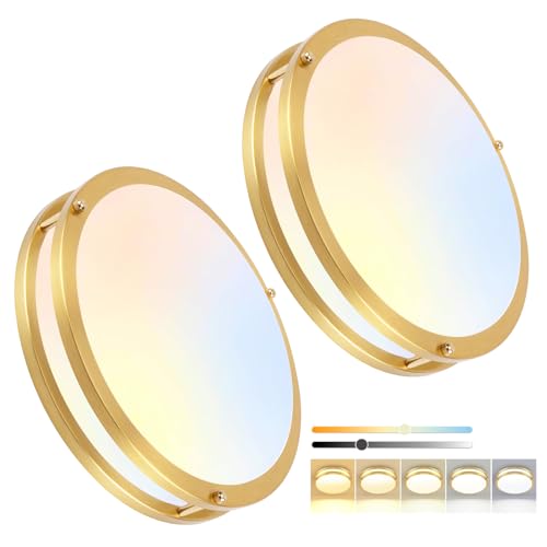 13inch LED Flush Mount Ceiling Light Fixture Dimmable Gold (2 Count)