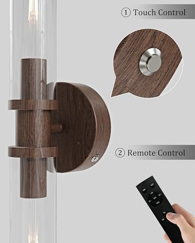 Walnut Wireless Battery Operated Wall Sconces with Remote Control