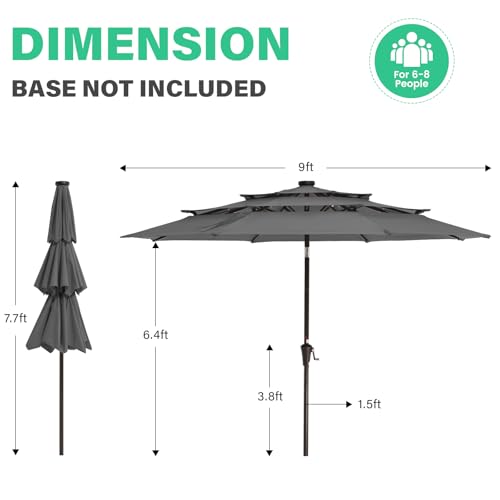 9 ft 3 Tier Outdoor LED Lighted Patio Umbrella w