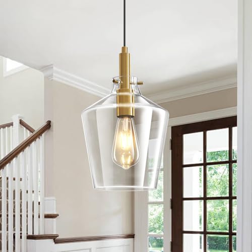 Glass Pendant Lighting for Kitchen Island Entryway 1 Pack Gold Clear 8 Inch
