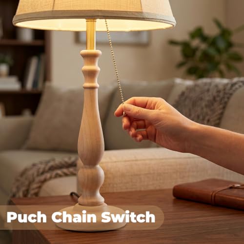 Farmhouse Table Lamps Rustic Bedroom Lamps 24.41" Wood Bedside Lamp