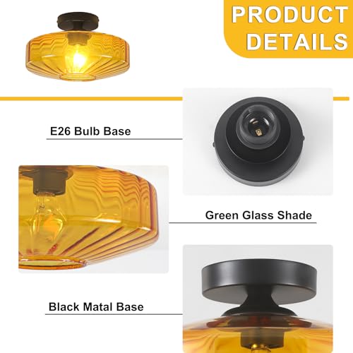 Amber Glass Ceiling Light Mid Century Retro Semi Flush Mount Ceiling Light