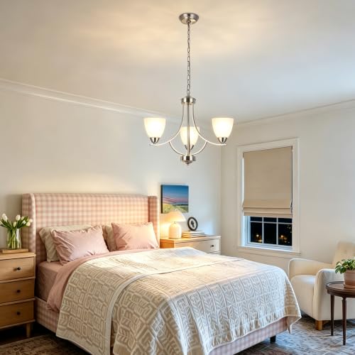 3 Light Contemporary Chandeliers Brushed Nickel Modern Light Fixtures Ceiling Hanging Classic Pendant Lighting for Foyer Bedroom Dining Room Bathroom