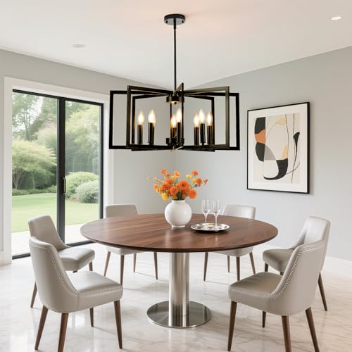 8 Light Large Black Chandelier for Dining Room Light Fixture Over Table Foyer Lighting Fixtures Modern Farmhouse Geometric Metal Hanging Chandeliers for Living Room Entryway Hallway Kitchen Island