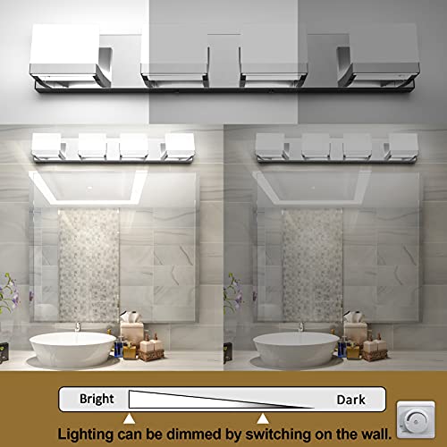 Dimmable Modern 4 Lights LED Vanity Light for Bathroom Up and Down Chrome Bathroom Wall Light Fixtures Over Mirror