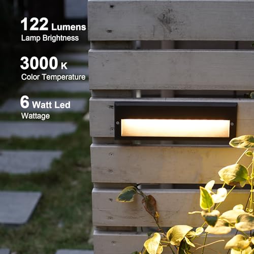 Low Voltage Step Lights Kits 10.6 Inch Outdoor 12V AC Landscape Stair Lights Wired 8PK 6W LED Electric Outdoor Deck Lighting Black Metal 122 Lumens 3000K Warm White with Cable Connectors (8 Count)